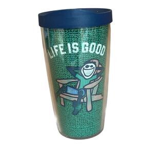 Tervis Tumbler Life Is Good Jake 16oz Travel Coffee Mug With Lid Teal Navy NWOT